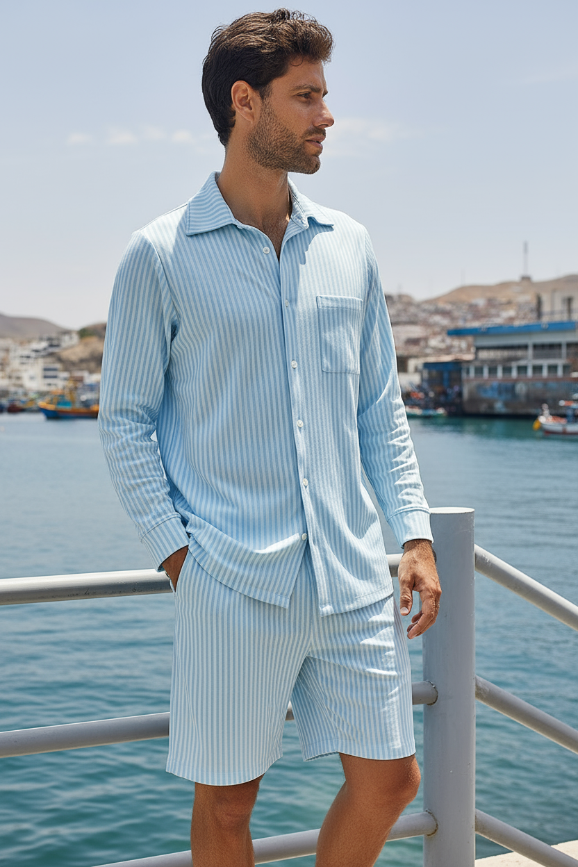 Set Cardigan + Short Men | Sky Striped
