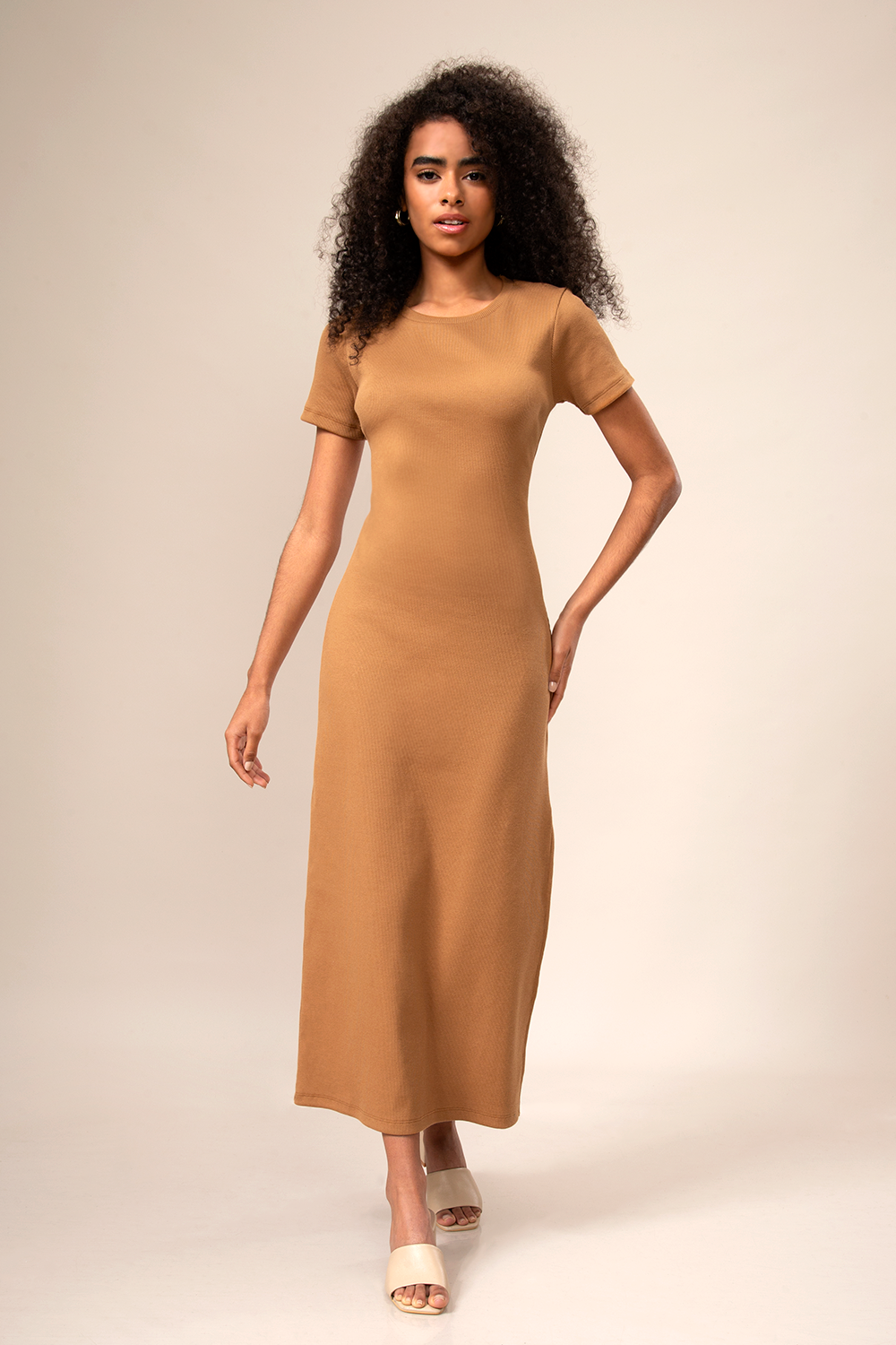 T-SHIRT DRESS CAMEL