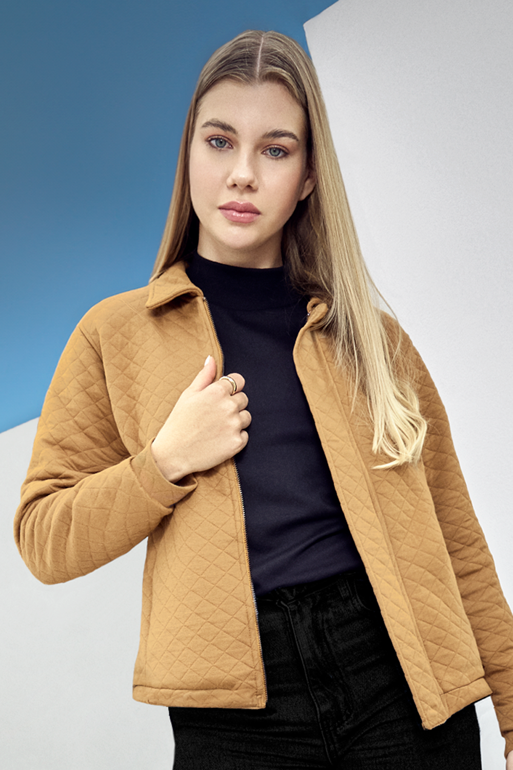 Quilted Jacket Women Camel